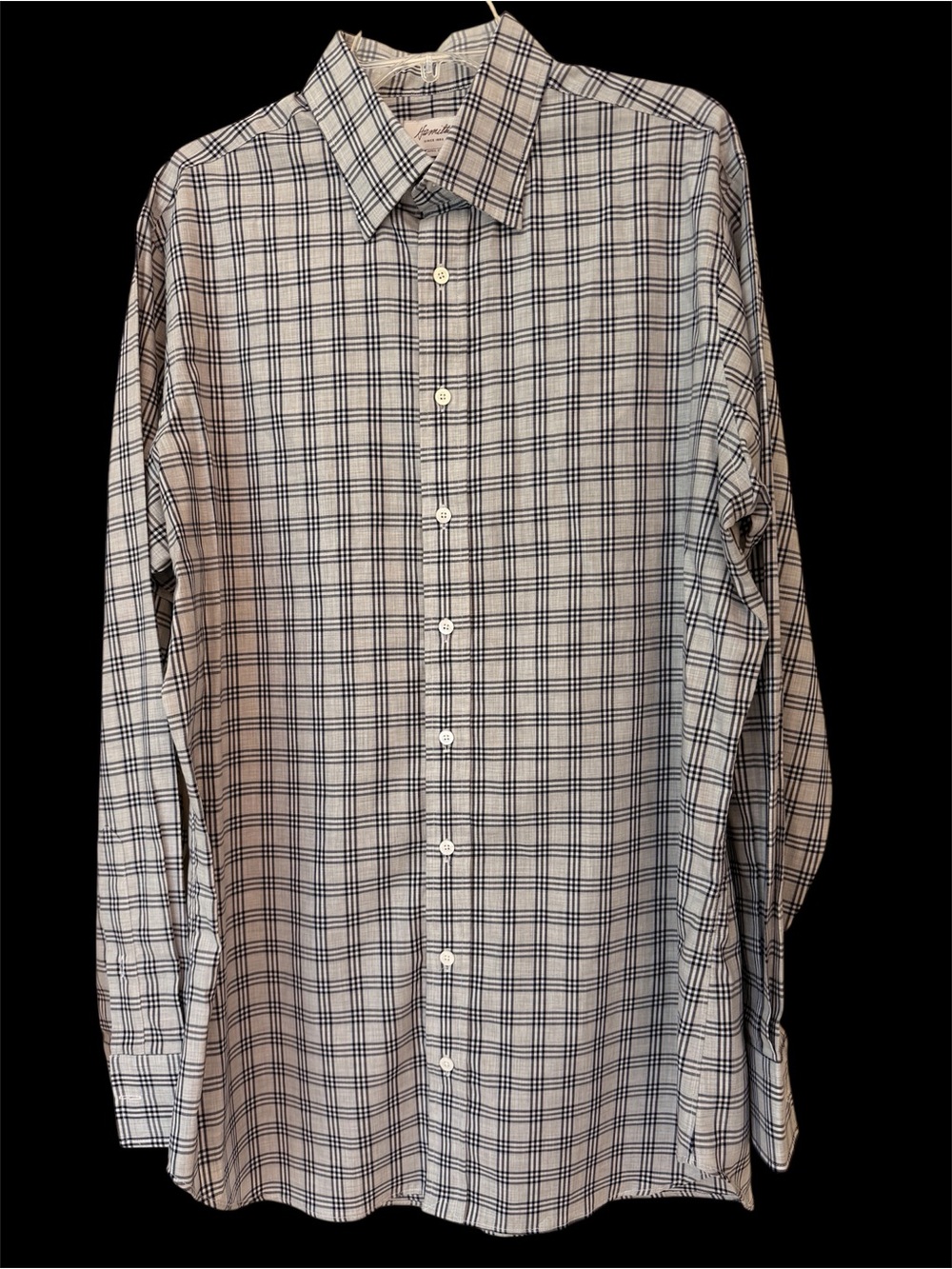 Hamilton Custom Made Shirt Luxury Classic Sport Shirt, Blue Grey Grid, Sz XL